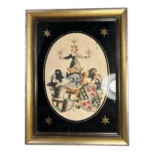 Antique Framed French Heraldic Noble Alliance Marriage Coat of Arms Painting picture