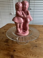 Vintage Shawnee Pink Ceramic Boy Girl Hugging Planter Vase Sweethearts Mid Centu picture