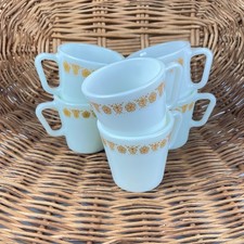 Vintage Pyrex Butterfly Gold by Corning Corelle white milk glass Mugs - Set of 6 picture