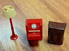 Vintage 50s Miniature Dollhouse RED Record Player Cabinet & lamp Renwal lot 1:16 picture