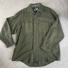 Two Star Dog Vintage 100% Hemp Button Down Shirt USA Olive Green Men's Size L picture