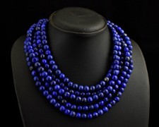 1239 Cts Natural 5 Strand Blue Lapis Lazuli Round Shape Beads Necklace JK 13E288 picture