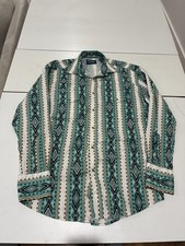 Vintage Wrangler Brushpopper Shirt Medium Turquoise Southwest Aztec Pearl Snap picture