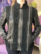 оиска на eBay: Custom Made Black Lambskin Leather Jacket Python Karakul Fur  picture