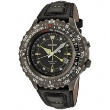 SEIKO SKA425P1 KINETIC Watch Flight Master Pilots Black Leather Aviator Tachy picture