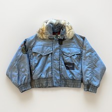 Vintage M Julian Bomber Jacket Men's 38 Fur Hood Aviator Military 90s Satin picture