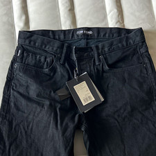 Tom Ford Men's Black Dark Wash Denim Jeans Slim Fit Straight Leg 5-Pocket picture