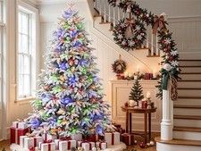 5.5‑7.5FT Flocked Cedar PE‑Mix Pre‑Lit Christmas Tree Dual‑Color LED with Remote picture