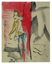 BUY MAN ORIGINAL INK PAINTING OUTSIDER HANGING UNIQUE URBAN CITY FOLK LOCAL ODD picture