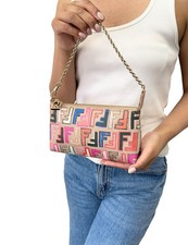 FENDI Vintage Zucca FF Monogram Chain Bag Pochette Beige Multicolor 901881 picture