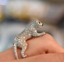 3.30Ct Real Moissanite Round Cut  Panther Men's Ring 14k White Gold Plated picture