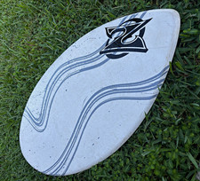 Vintage ZAP White Teardrop Skimboard w/ Gray Wave Stripes, Logo Graphic Design picture