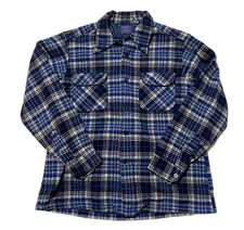 Vintage Pendleton Wool Shirt Mens Large Blue Plaid Loop Collar Board 60s USA picture