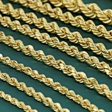 14K Solid Yellow Gold 2mm-6mm Diamond-Cut Rope Chain Italian Necklace 16