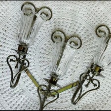 Vintage Victorian Brass Heart Crystal Wall Scones picture