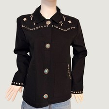 NWT Johnny Was Womens Jade Tory Jacket Black Star Embroidery Concho  Western S picture