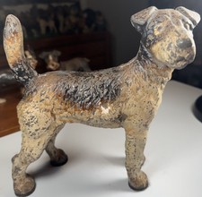 Vintage - HUBLEY Cast Iron Fox Terrier Doorstop Facing Right Great Face & Patina picture