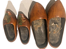 Vintage Dutch Wooden Clogs Hand Painted Holland Souvenir Folk Art Pair WWII Era picture