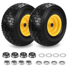 2 Pcs 15x6.00-6 Flat Free Lawn Mower Tire and Wheel, 15x6-6 Front Tire, picture