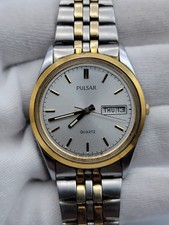 Vintage Pulsar Men Watch 35mm Day Date Display Two Tone Band 7.5