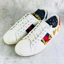Gucci Ace Loved Embroidered Leather Sneakers White Blue Red Web Shoes EU 41 US 8 picture
