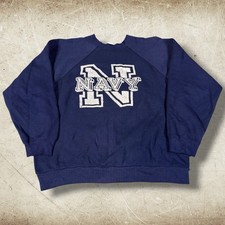 Vintage US Navy Annapolis Crewneck Sweatshirt Men’s Size L Blue USA Made Raglan picture