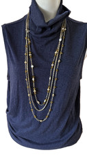 INTRICATE Vintage 3 Strand Chain Necklace Goldtone Metal glass ball Lobster 42” picture