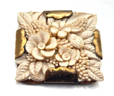 Vintage H. Pomerantz Cream Carved Celluloid Floral Brooch picture