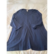 Chicos Navy Blue V-Neck Tunic Top 3/4 Sleeve A-Line Knit Size 2 L picture