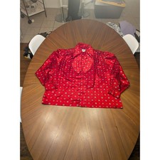 Koret Career Blouse Womens 42 Red Excellent Vintage 70s 80s Bow Tie Satin Print picture