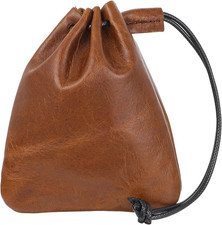 Leather Drawstring Pouch Cowhide Vintage Leather Storage Bags picture