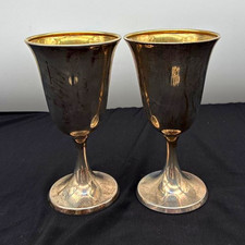 Pair Vintage International Sterling Silver Wine Goblets Chalices P667 254g Solid picture