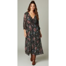 TORRID Maxi V-Neck Raglan-Sleeve Dress Black Floral Size 00 Medium 10 Boho picture