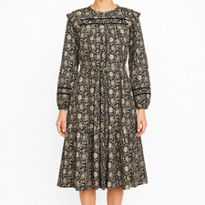 Boden Jersey Dress Womens 8L Ditsy Floral Ruffle Pleated Keyhole Cottage Peasant picture
