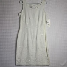 NWT AGB Dress Womens Sz 12 Ivory Linen Blend Floral Embroidered Lined Rare Find picture
