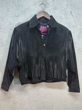 Vintage Don't Stop Black Suede Leather Fringe Western Jacket Small S picture