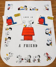 Vintage Snoopy Peanuts 1971 Full Flat Sheet 2 Pillowcases Love Is A Friend picture