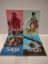 Saga, Vol 2, 3, 5, and 6, paperback graphic novels picture
