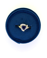 Vintage Synthetic Blue Sapphire Trillion Cut  10ky 2 Tone Gold Ring picture