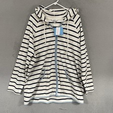 CJ Banks Hoodie Women’s 2X White Navy Striped Full Zip Long Sleeve Cotton Blend picture