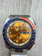 Vintage Seiko Pogue 6139 Automatic Chronograph Gold Dial Pepsi Bezel Runs picture