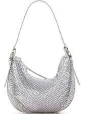Aldo Crystal Cresent Shoulder Bag Silver Kasslyn_Se Zip Top Formal Fun Fancy picture
