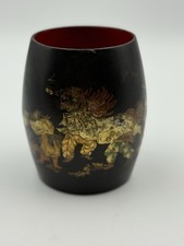 Antique Vietnamese Sơn Mài Lacquer Brush Pot • Múa Lân Lion Dance • Hand Painted picture