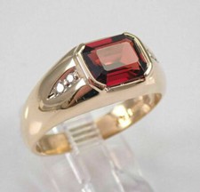 1.00 Ct Vintage 14K Yellow Gold Over Men's Garnet and Diamond Engegament Ring picture
