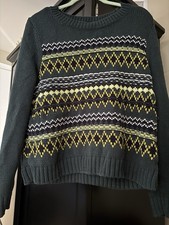 Talbots Diamond Fair Isle Crewneck Sweater Womens XL Green Cozy Knit Lounge picture