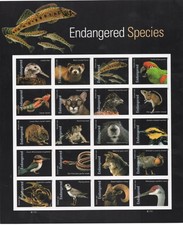 USPS Sheet of 20 Endangered Species Forever Stamps Peel and Stick Sent from OKC picture