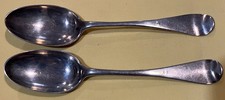 ANTIQUE PR. CONTINENTAL-LONG DROP BOWL UP TURNING HANDLE SILVER SPOONS C. 1750’S picture