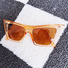 Vintage Style Cat Eye Sunglasses - Transparent Plastic Frame Brown Tinted UV400 picture