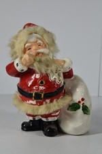 Vintage Norcrest Winking Shh Santa Claus Piggy Bank MCM Christmas Fur Trim Japan picture