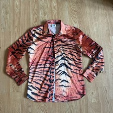 SSS World Corp Tiger Print Satin Top Mens Size L Orange Long Sleeve SS19 Runway picture